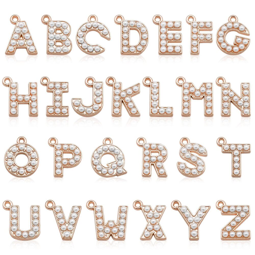 3926 26PCS Pearl Letter Charms A-Z Alphabet Pendants for Making Jewelry 18K